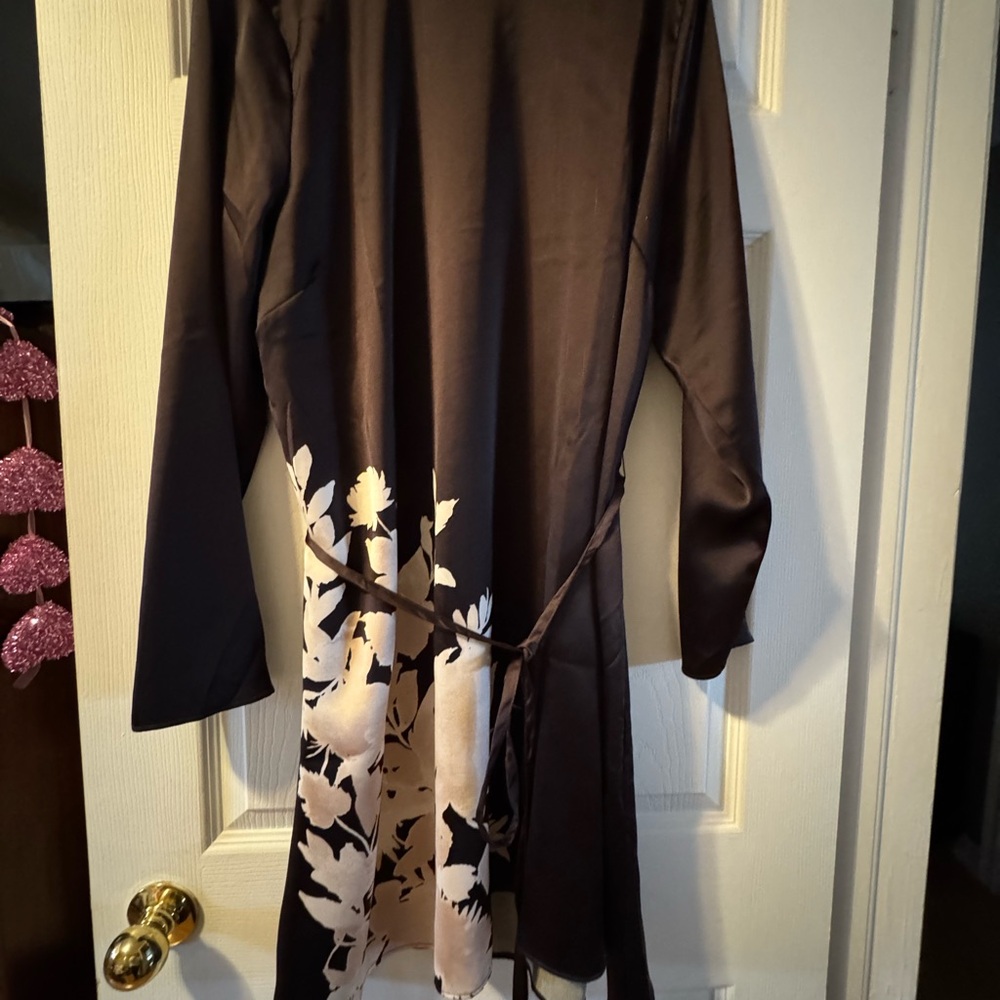 H&M Black and Cream Long Sleeve Dress with Floral Design